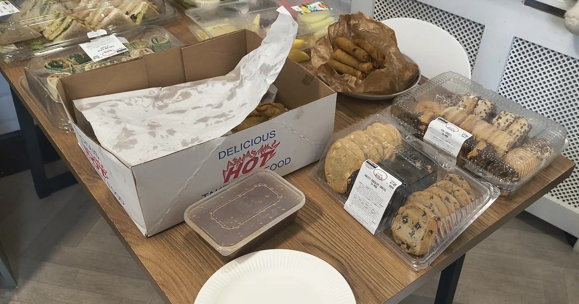 Samosas, cookies, pastries, spring rolls and more.