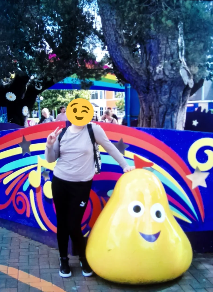 YP posing next to the Yellow Blob at CBeebies Land.