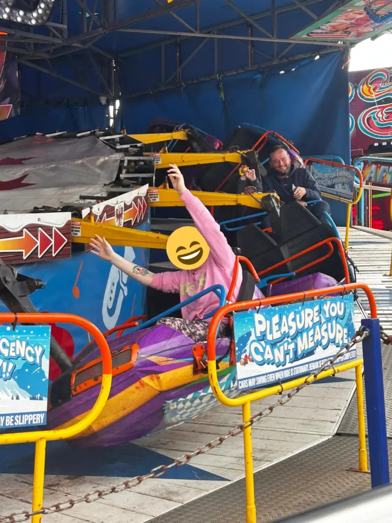 The YP having fun on a ride at the Blackpool arcade.