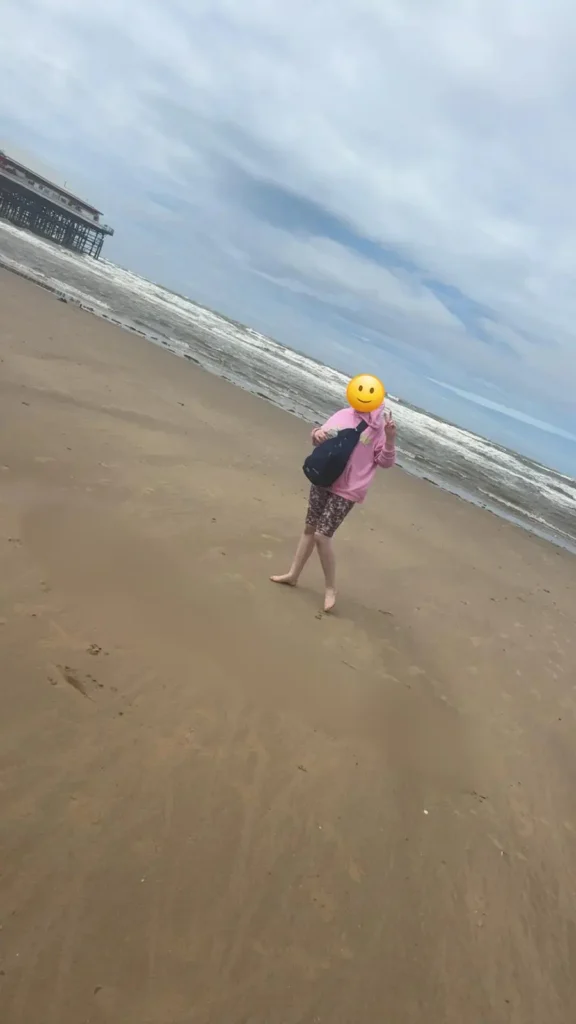 YP posing on the beach of Blackpool.