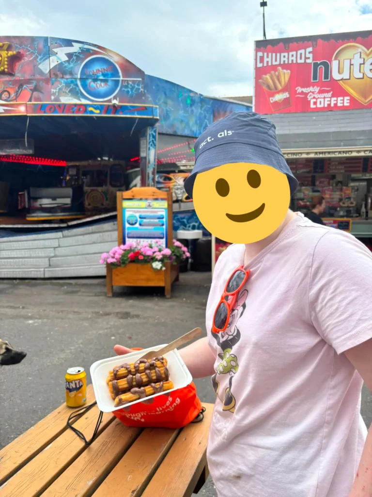 Churros and seaside food enjoyed during a day trip to Barry Island.